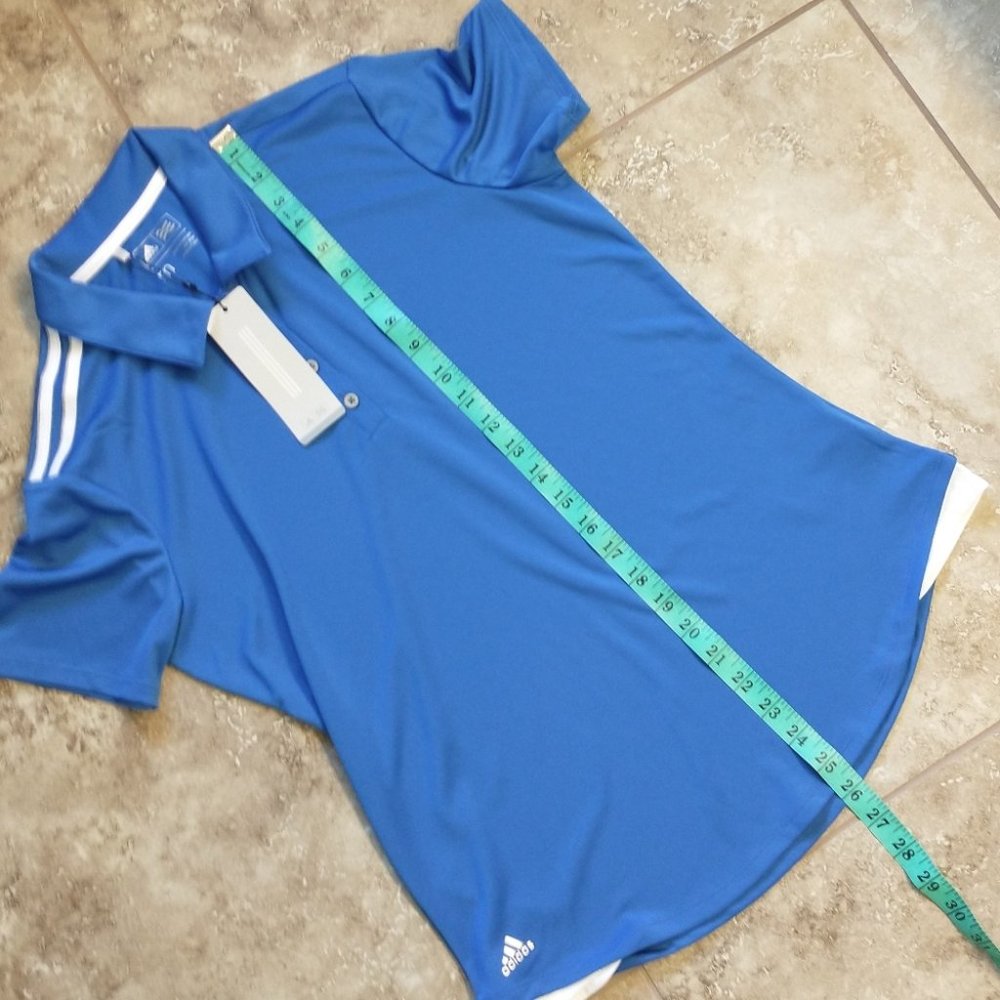 NEW Women's Adidas Blue Golf A235 3-Stripes Shoulder Polo Short Sleeve Shirt Med - Picture 8 of 9